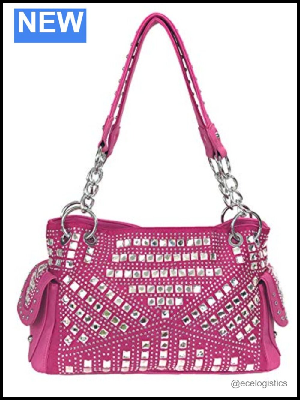 Rhinestone Studded Concealed Carry Purse Faux Leather Shoulder Bag